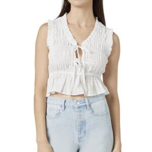 Sleeveless Shirred Tie Front Top